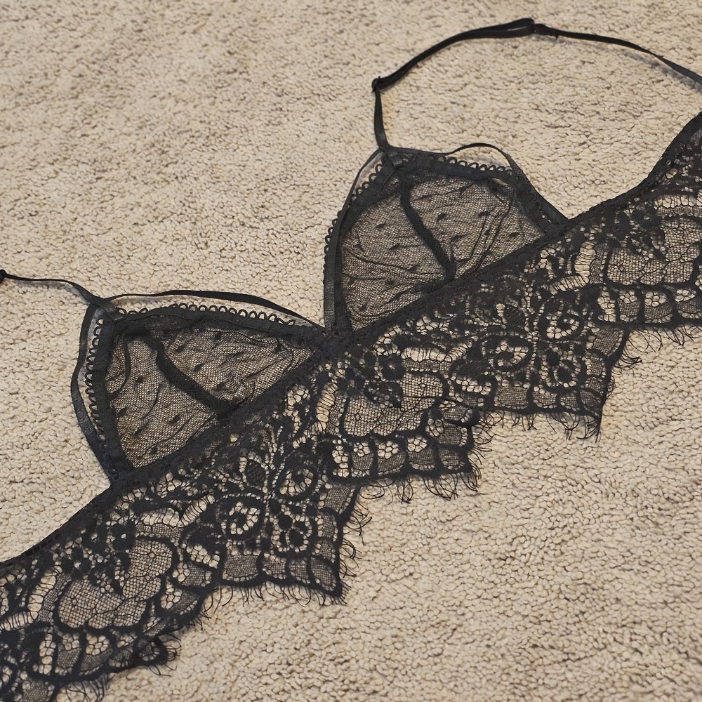 Black Heart Floral Sheer Lace Longline Cage Cup Bra